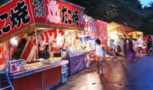 The street food stands of a festival