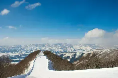 Piste de ski dans la station de Nozawa Onsen, région de Nagano, dans les Alpes Japonaises