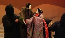 Spare bunraku theater are played with Japanese dolls.