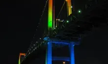 Blue, green, red, Rainbow Bridge Tokyo aptly named.