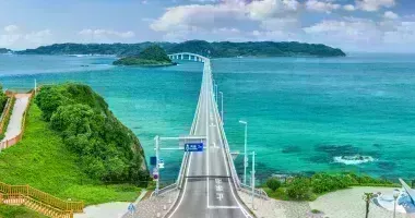 The beautiful scenery of Tsunoshima Bridge in Yamaguchi Prefecture, between Hiroshima and Fukuoka