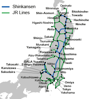 Tohoku area railway network map