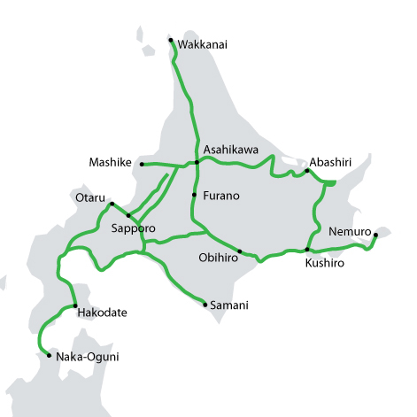 Hokkaido area railway network map