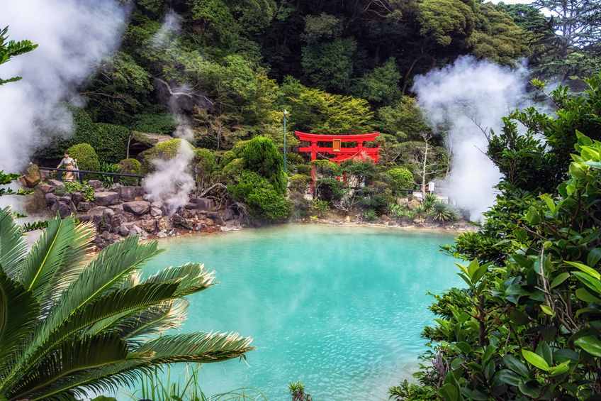 Umi Jigoku, or "Sea Hell", and its main basin with translucent blue waters