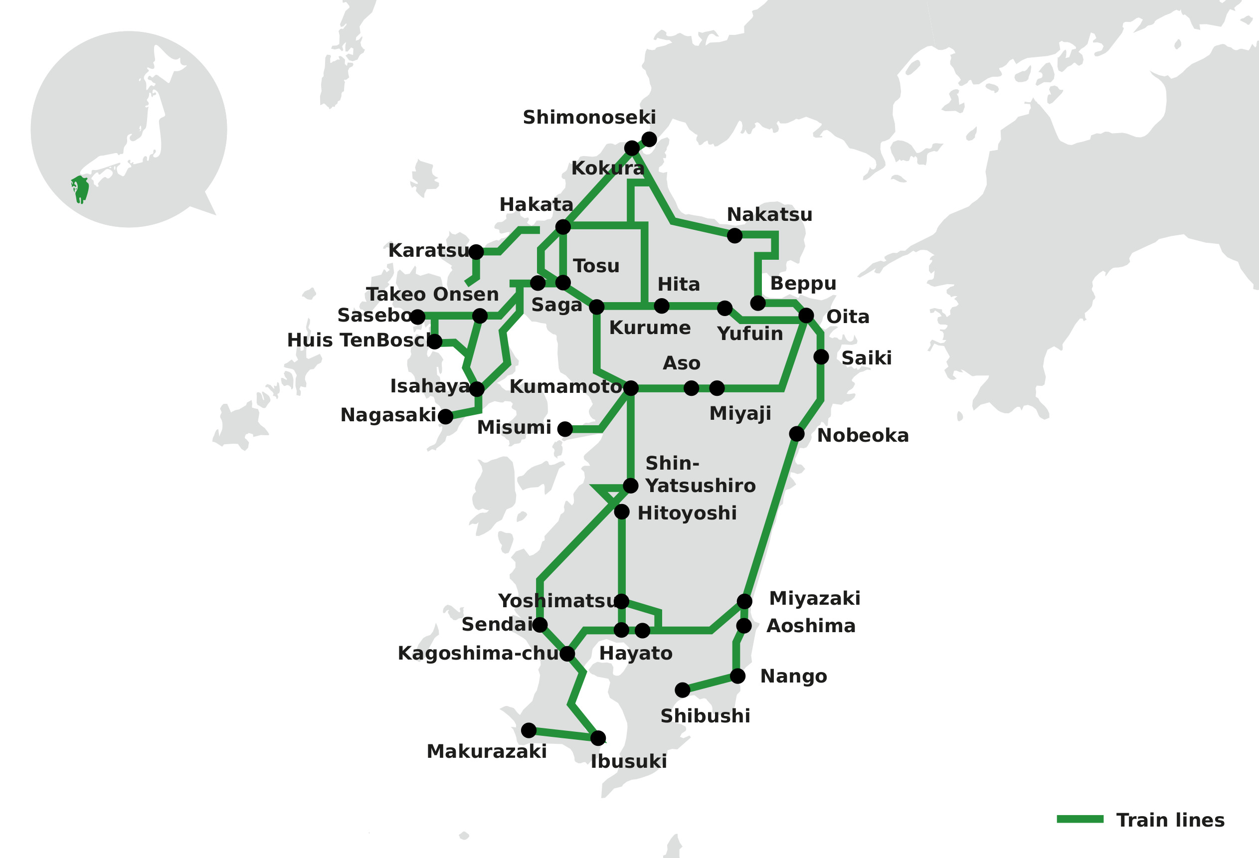 all kyushu area pass jr network map