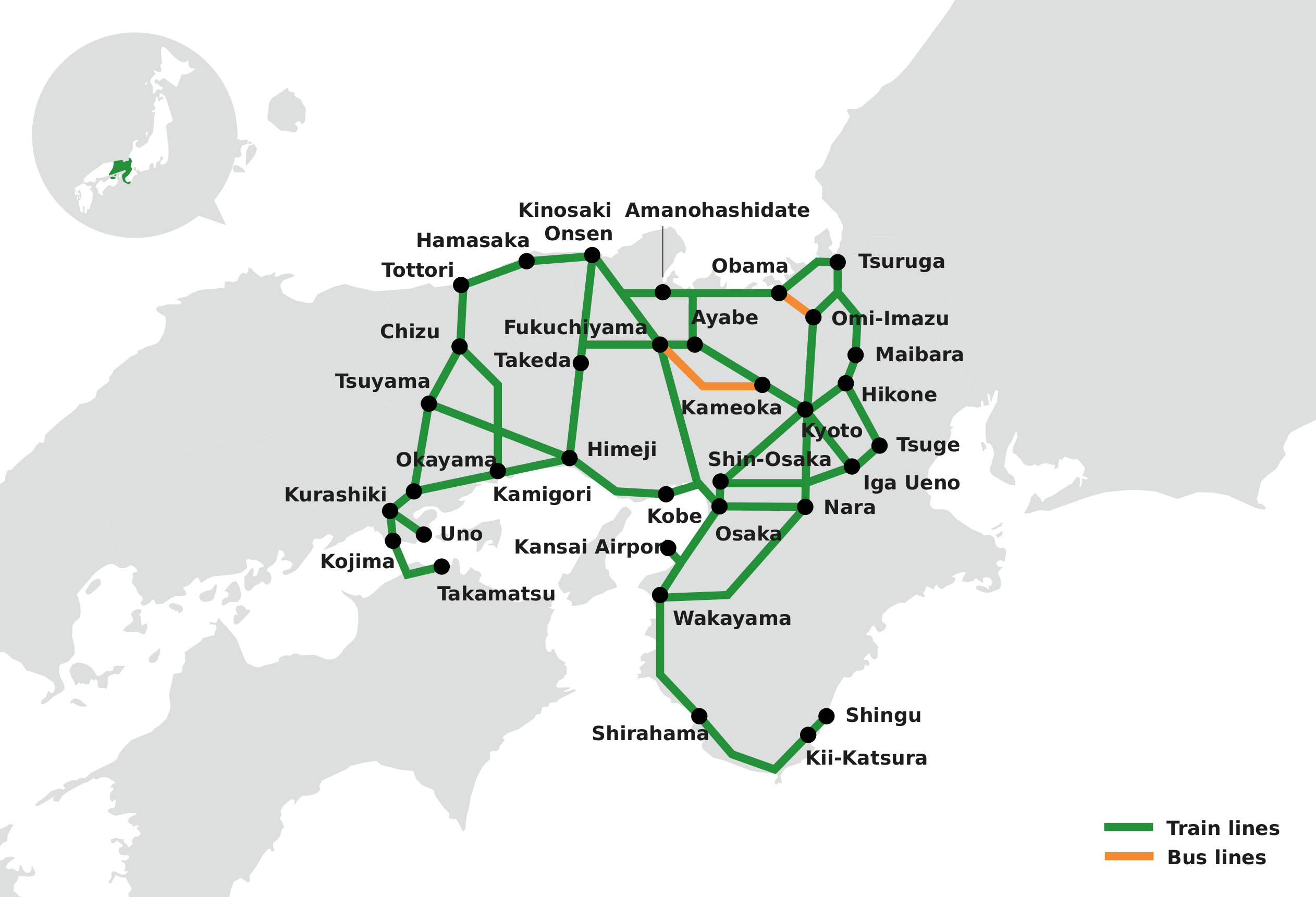 kansai wide area pass regional network map