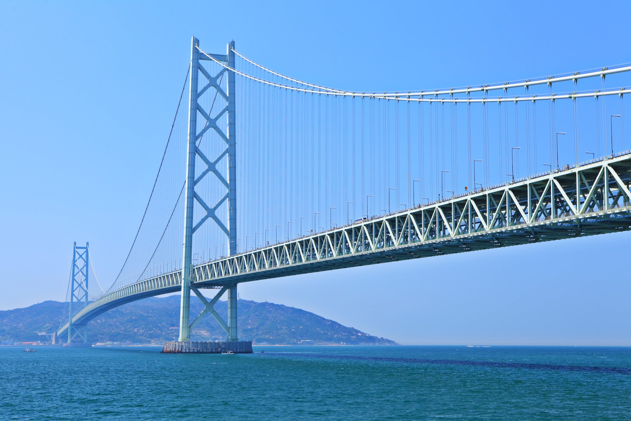 The Akashi Kaikyo Bridge, a suspension bridge which links the city of Kobe and Awaji Island