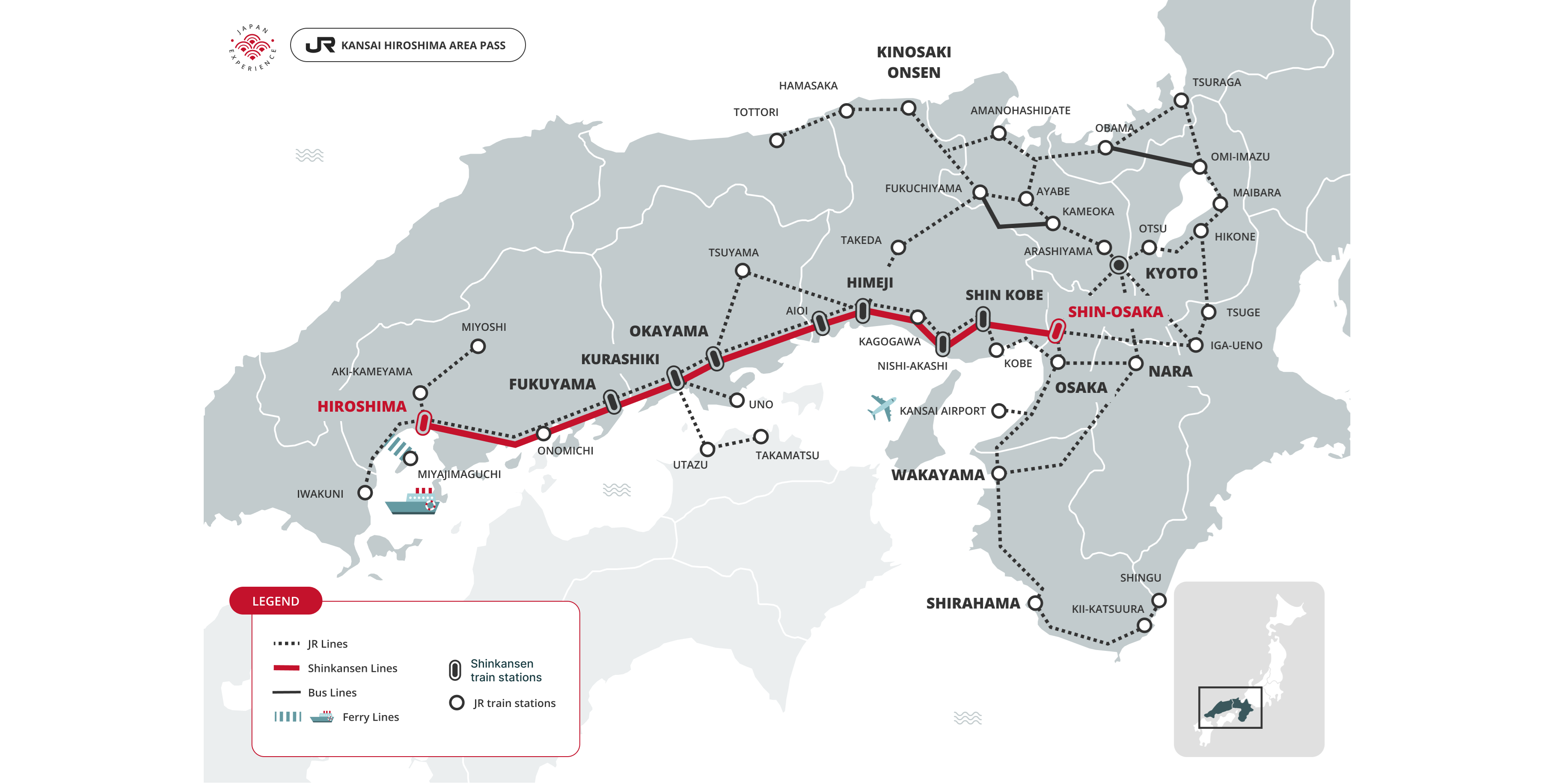JR Kansai Hiroshima Area Pass validity map