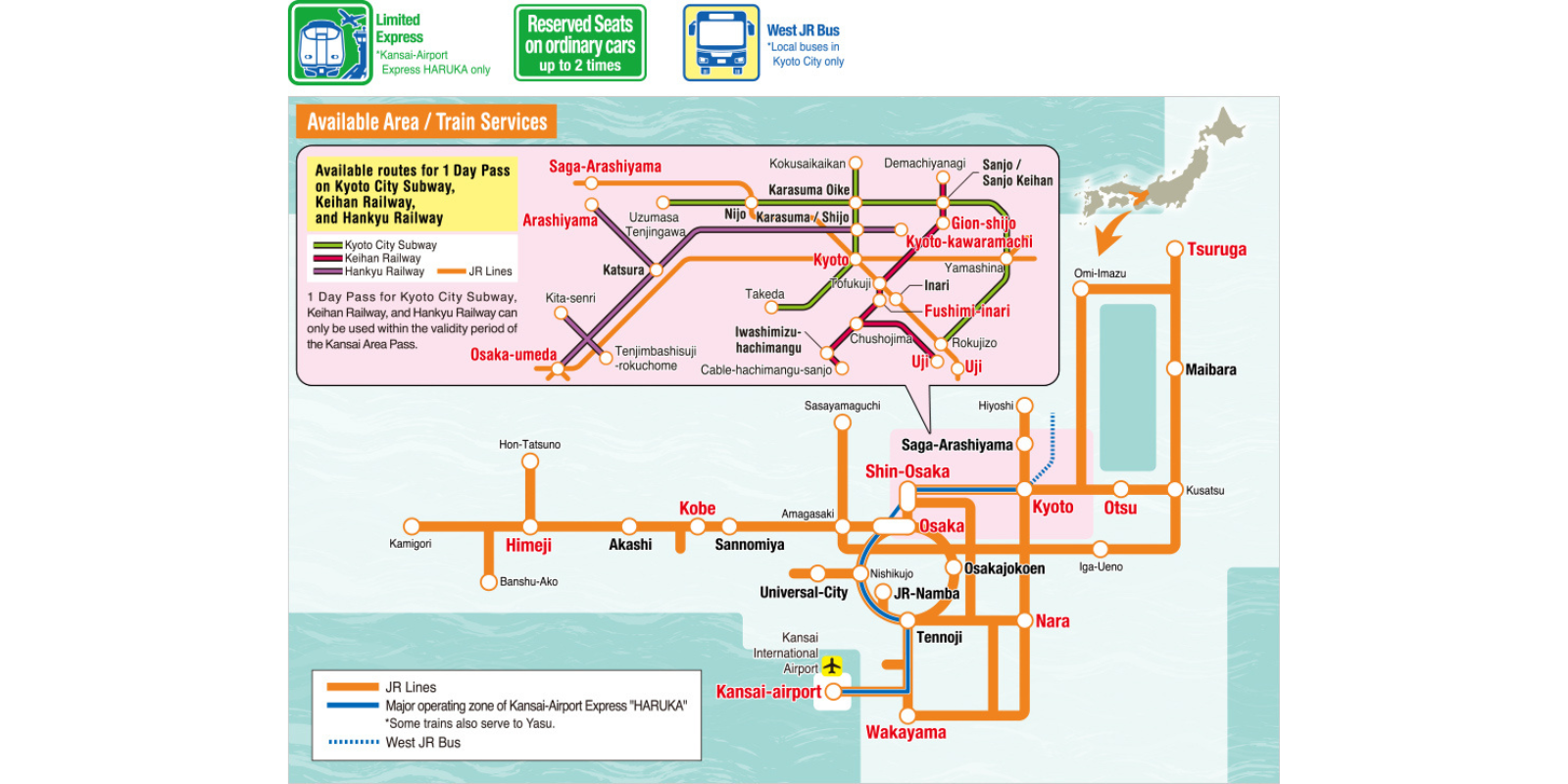 KANSAI Area Pass validity map