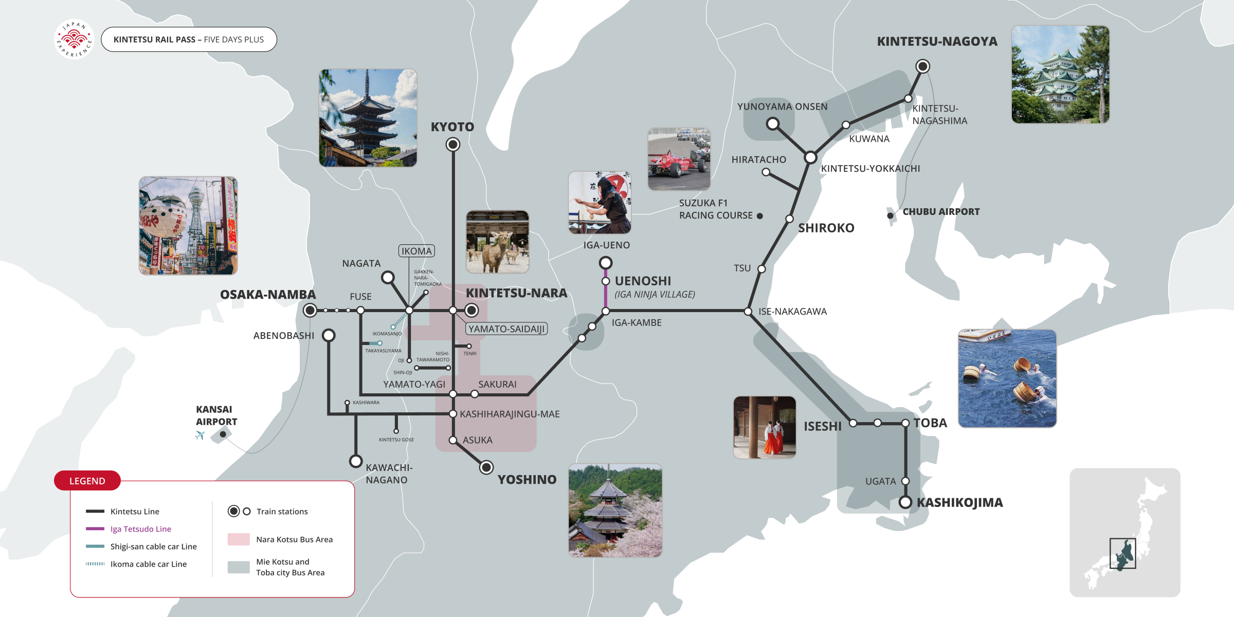 Kintetsu Rail Pass 5 Days Plus_validity map