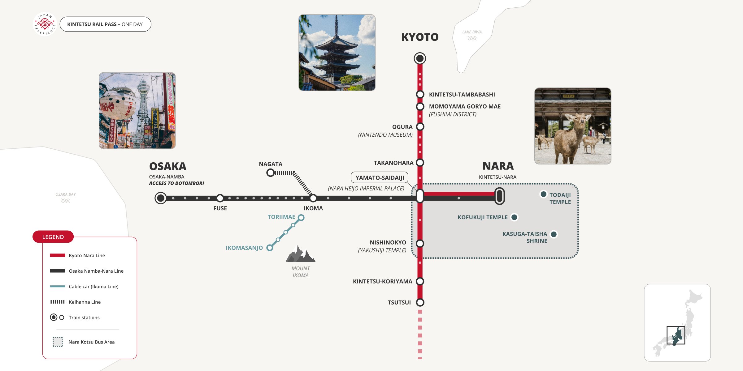 Kintetsu Rail Pass 1 Day validity map