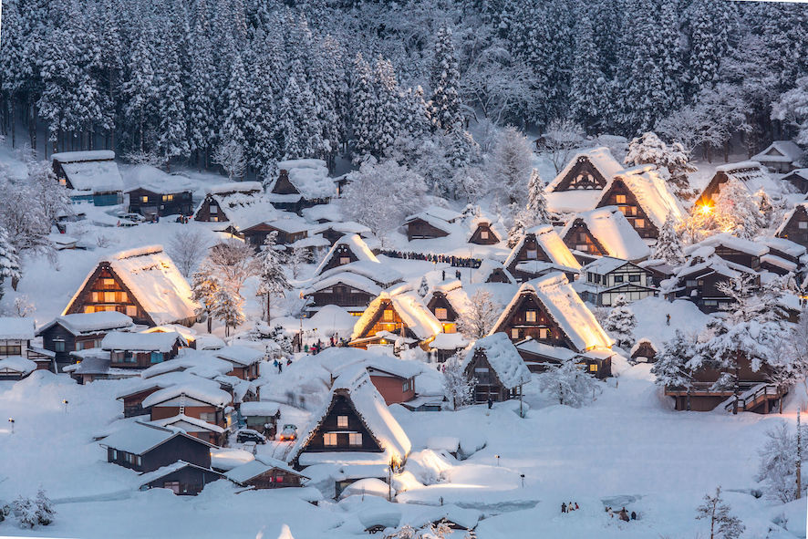 Shirakawago, a traditional mountain village during winter