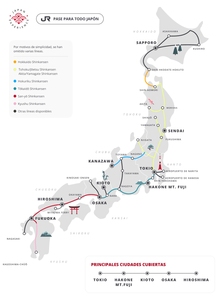 Mapa del JR Pass para todo Japón