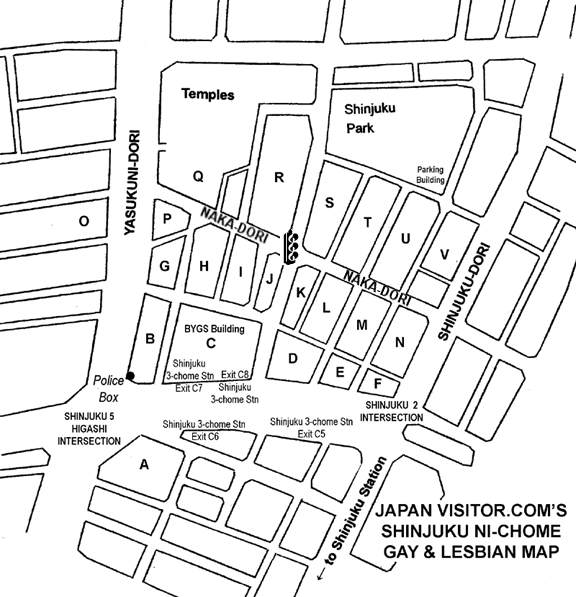 Ni-chome map, Shinjuku, Japan.