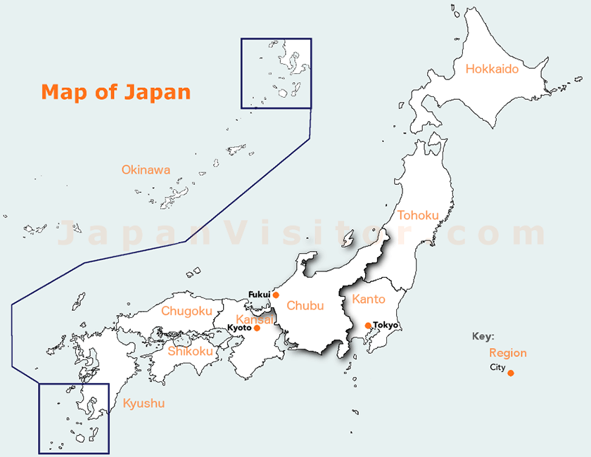 Fukui map, Fukui Prefecture, Japan.