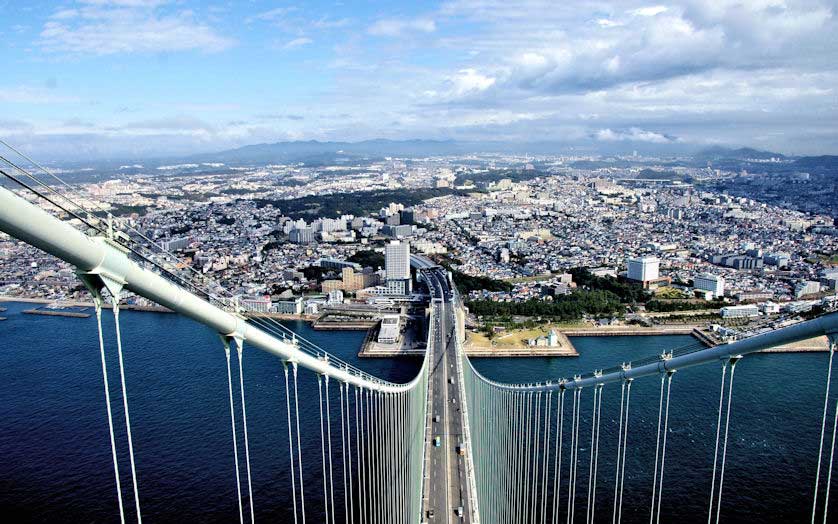 Akashi Kaikyo Bridge Tour, Akashi Straits Suspension Bridge, Hyogo Prefecture, Japan.