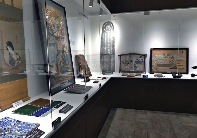 Display of historic Christian artifacts at the Shiro Amakusa Memorial Hall.