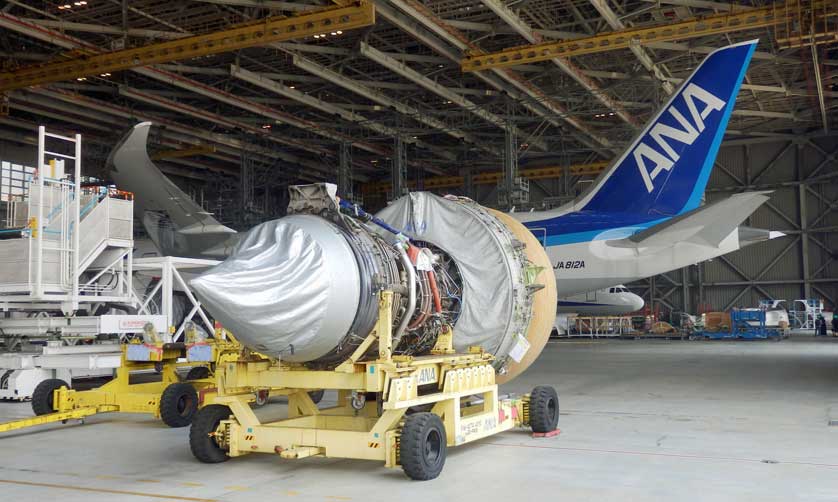 Jet engine at the ANA Maintenance Hangar, Tokyo, Japan.