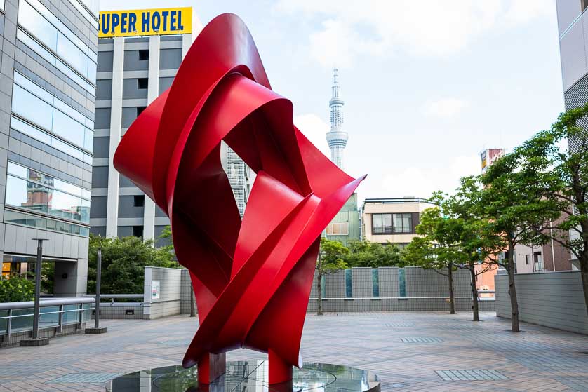 Sculpture in plaza of Arkakit, Kinshicho, Sumida ward, Tokyo.