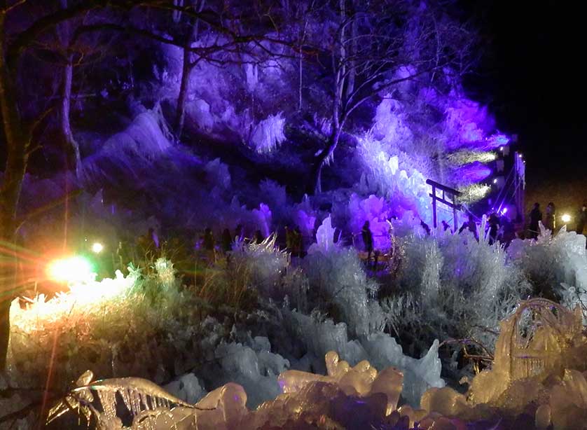 Illuminated Ashigakubo Icicles, Chichibu, Saitama, Japan.