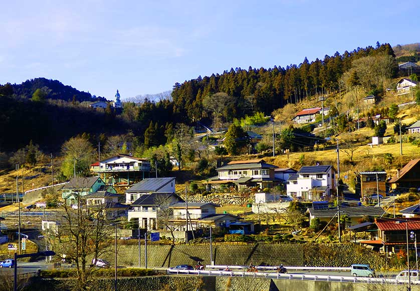Ashigakubo Village with the Kannon of Genjuin Temple in the background.
