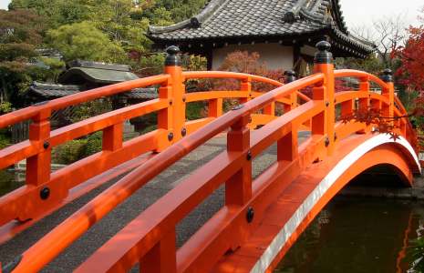 Curved bridge at Shinsen-en Garden, Kyoto.