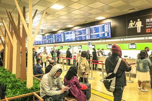 Ticket desks and waiting area, Busta Shinjuku, Shinjuku.