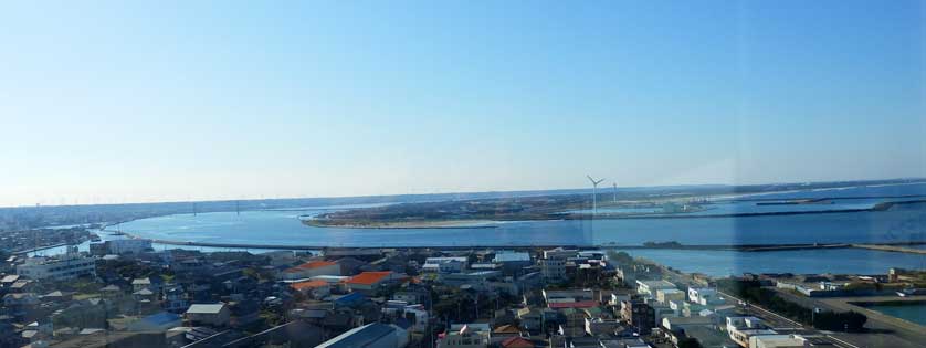 View towards the Tone River estuary from Choshi Port Tower, Chiba Prefecture, Japan.