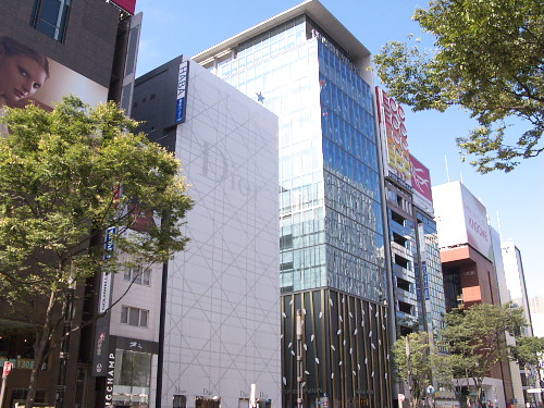 Fashion stores on Chuo-dori Avenue, Ginza, Tokyo.