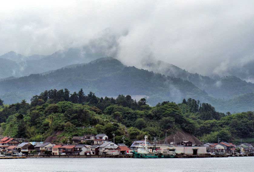 Saigo on Dogo Island with the mountainous interior clouded in mist.