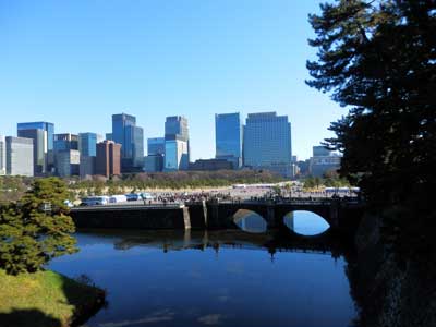 Nijubashi Bridge as seen from inside the palace grounds.