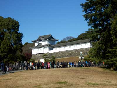 Visitors in front of the Fushimi Yagura, Tokyo.