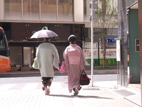 Japanese ladies shopping in kimono, Ginza.