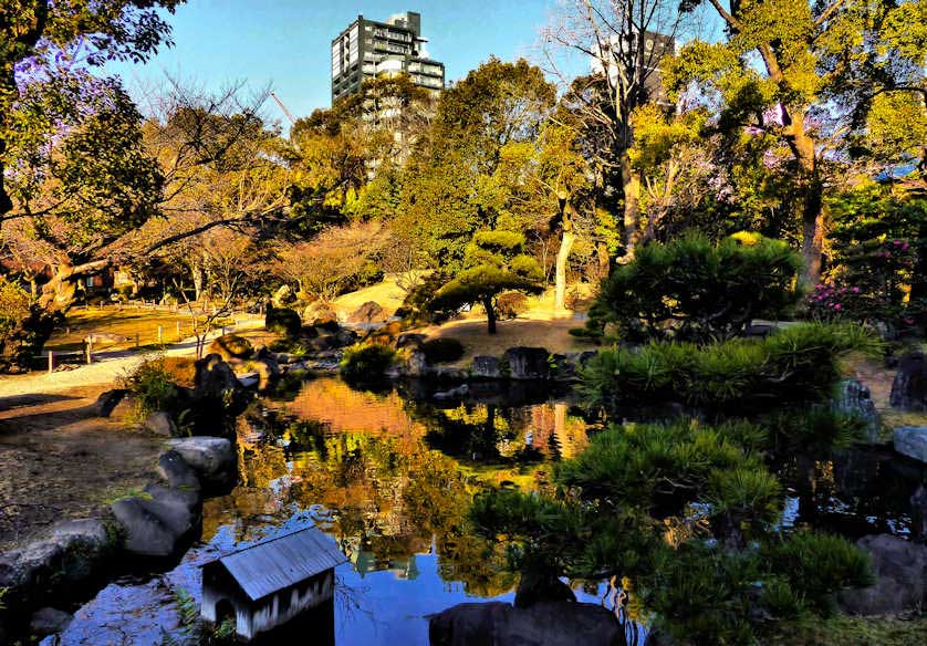 One of two ponds at the Gokuraku Jodo garden at Shitennoji Temple in Osaka.
