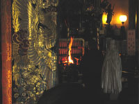 Cedar stick burning ceremony at Fukagawa Fudoson, Tokyo.