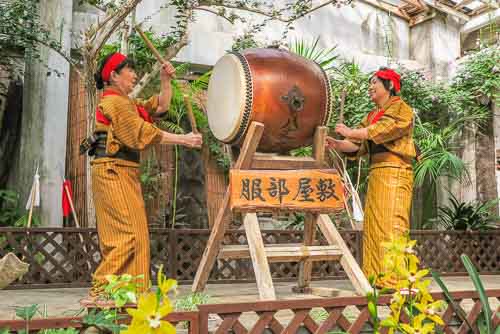Traditional drumming performance at Hattori Yashiki, Hachijo Island.