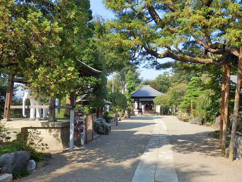 Kannon-ji Temple with the white elephant statue on the left, Hanno, Saitama Prefecture.