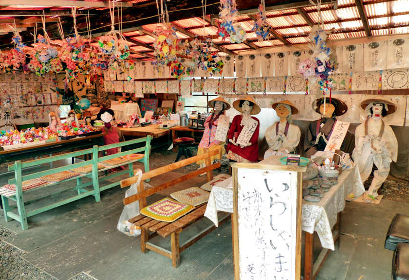 A very colorful rest space with free refreshments offered by locals along the coastal pilgrim route in Geisei Village in Kochi.