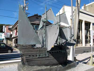 Statue of a European sailing ship, Hirado, Hirado, Japan.