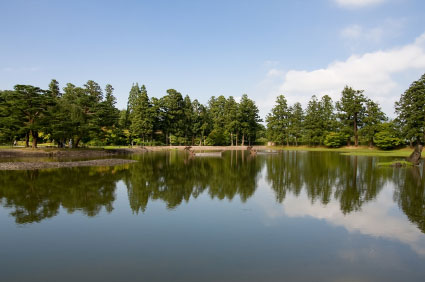 Temple lake in Hiraizumi.