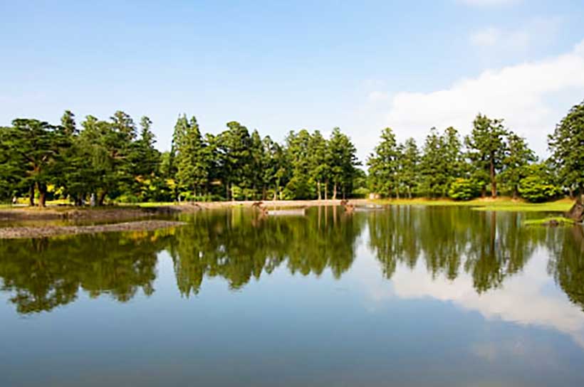 Temple lake in Hiraizumi.