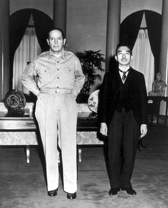 General MacArthur and Emperor Hirohito at Allied GHQ in Tokyo, September 17, 1945.