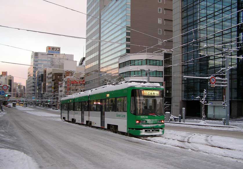 Streetcar in winter, Hiroshima.