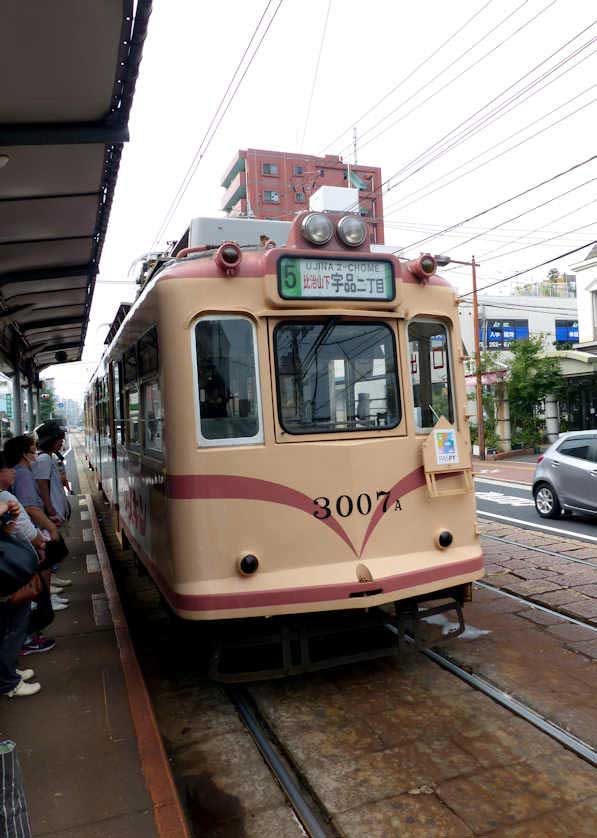 Hiroden trams in Hiroshima.
