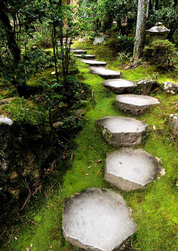 Stepping stones lead to a tea house.