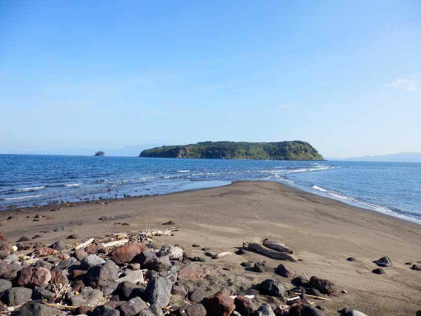 View towards Chiringashima Island from Cape Tara at high tide, Ibusuki.