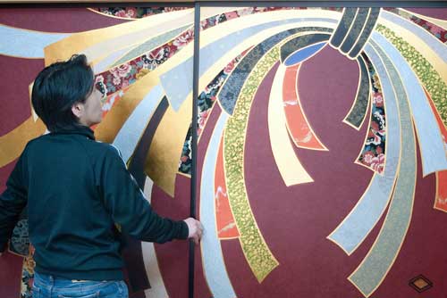 Making Fusuma, traditional sliding, paper doors in Osaka.