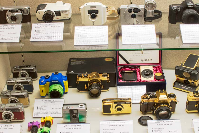 Colorful vintage cameras on display at the JCII Camera Museum, Ichibancho, Chiyoda-ku, Tokyo.