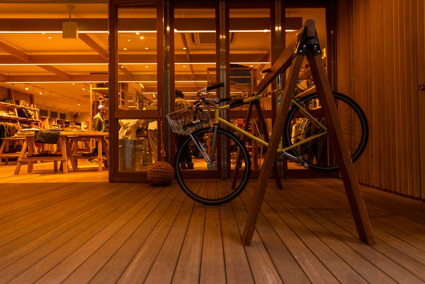 Bicycle parking in front of a Jinnan fashion store, Shibuya, Tokyo.