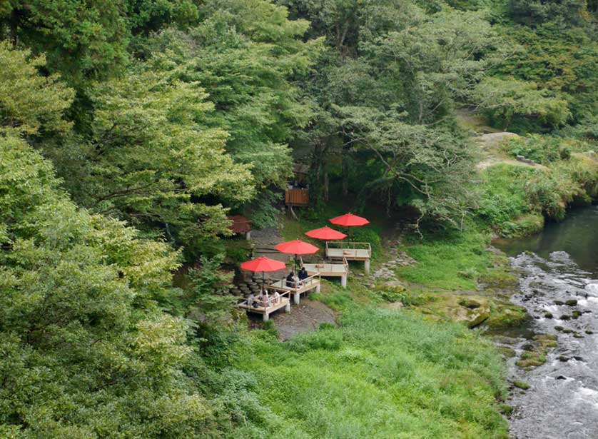 Kakusenkei Gorge tea platforms, Ishikawa Prefecture.